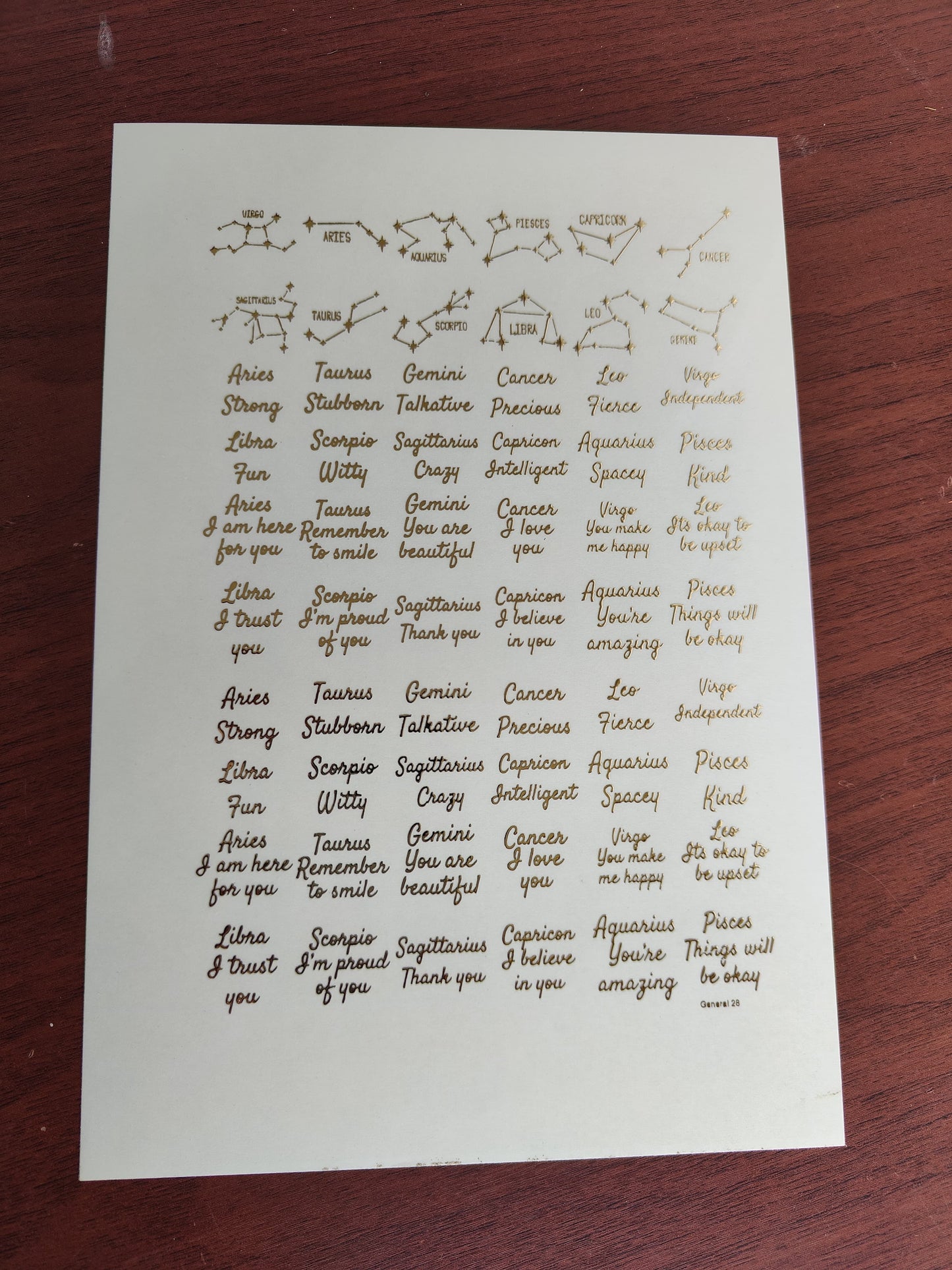 Zodiac Names Embossed stickers