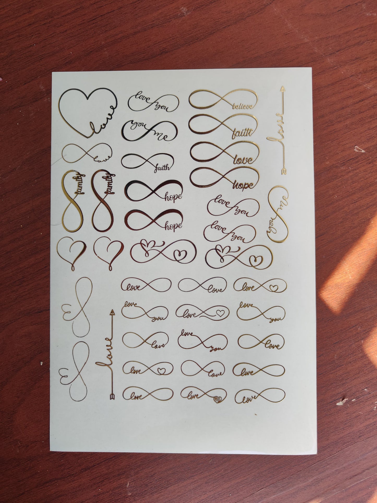 Infinity Embossed sticker sheet