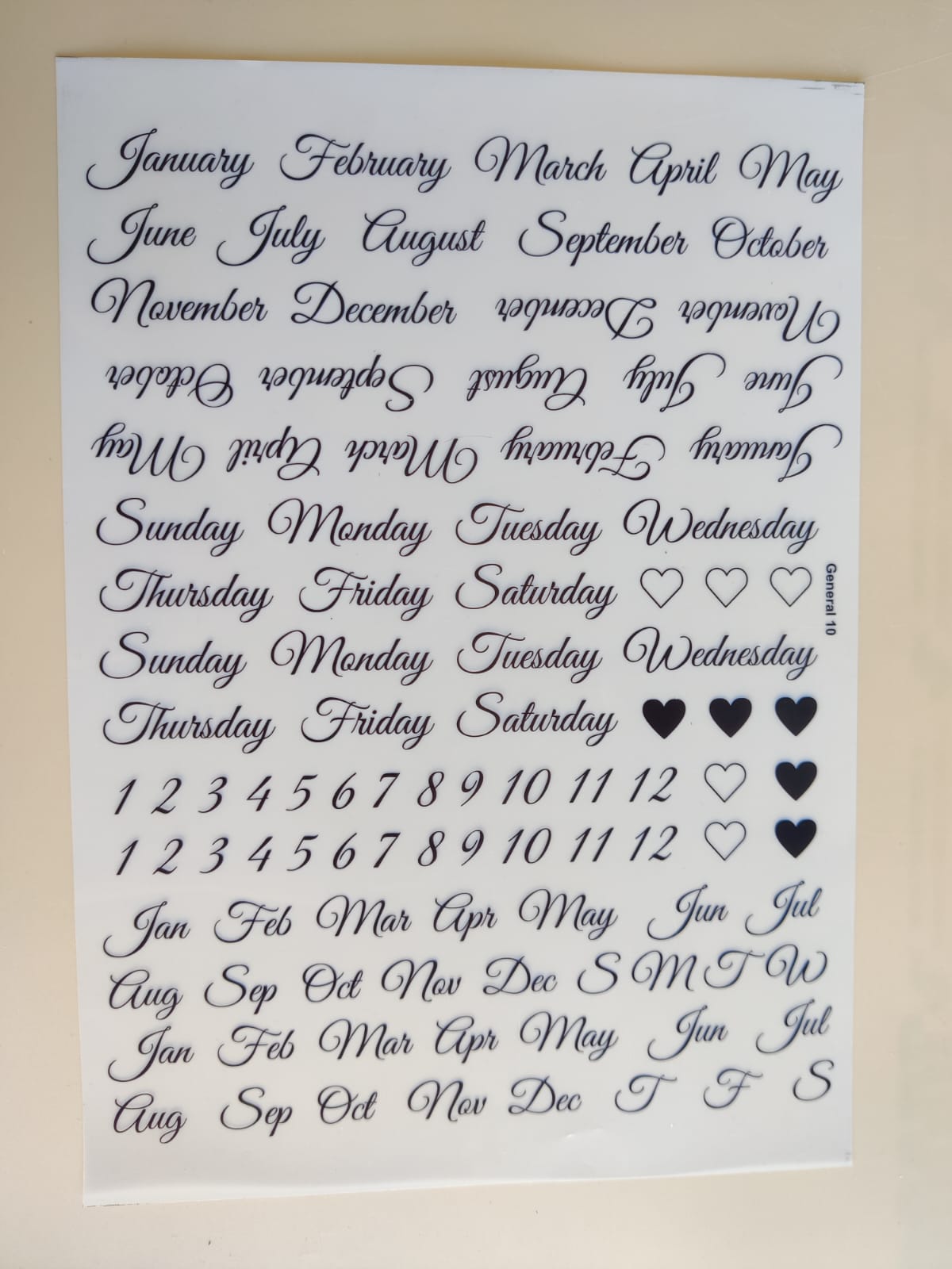 A4 size Calender Months Black Insert sheet