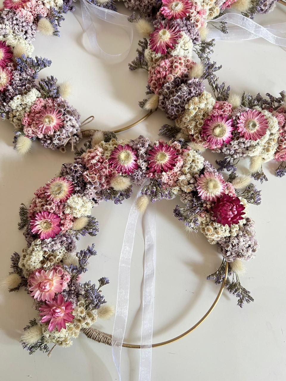 Flower Wreath / Flower hoop - Daisy Pink and Lavender