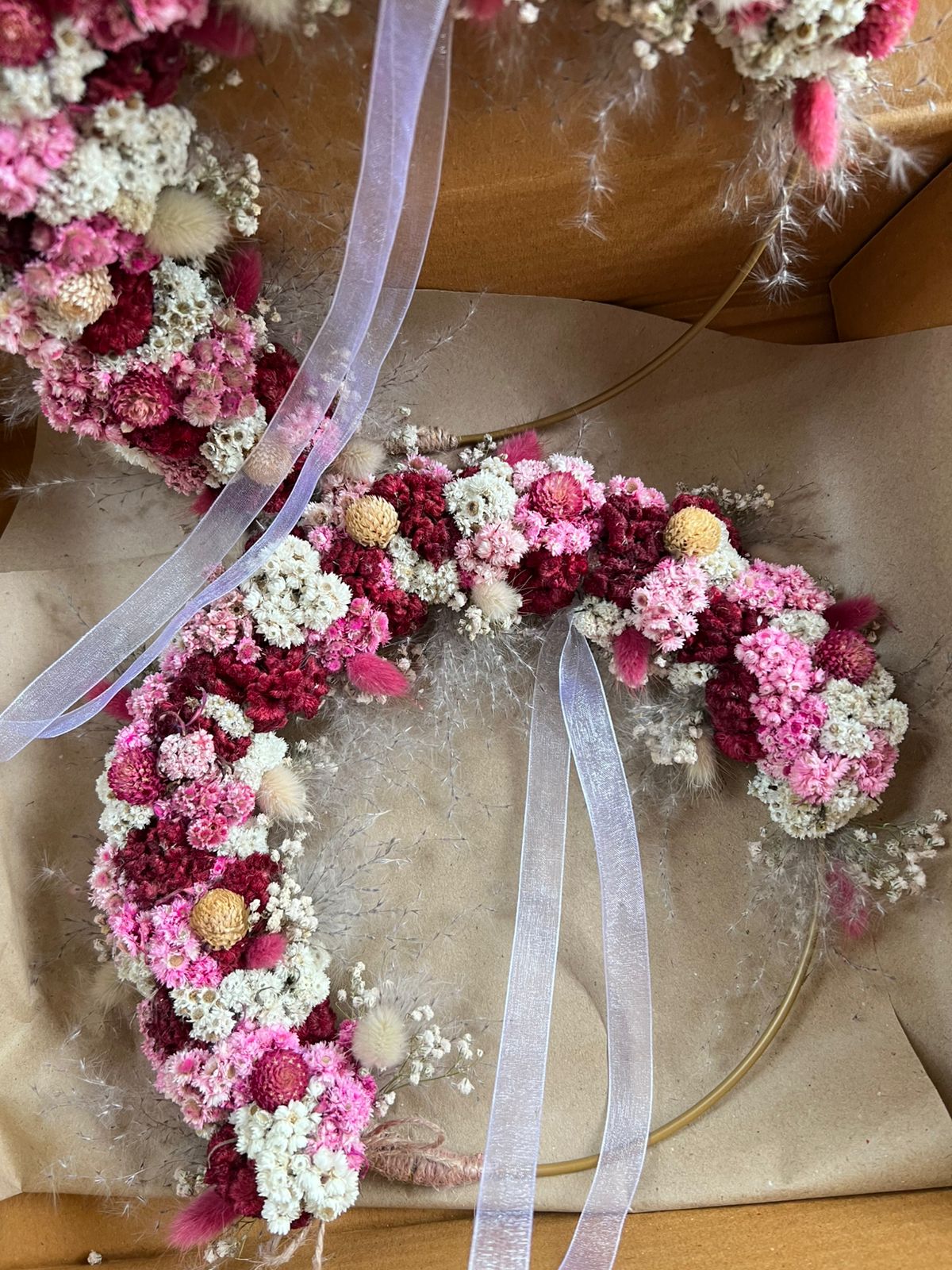 Flower Wreath / Flower hoop - Maroon Pink White