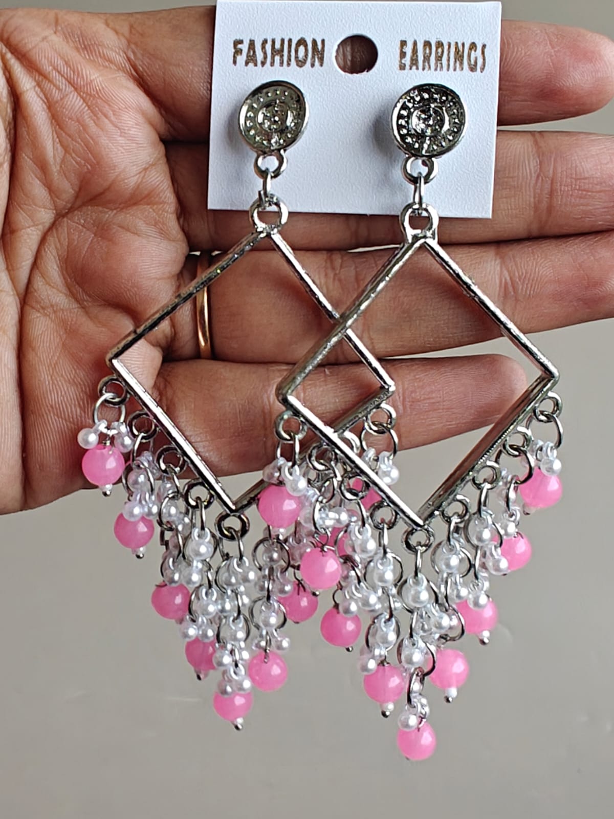 Square Chand Bali Jhumka - Silver Base