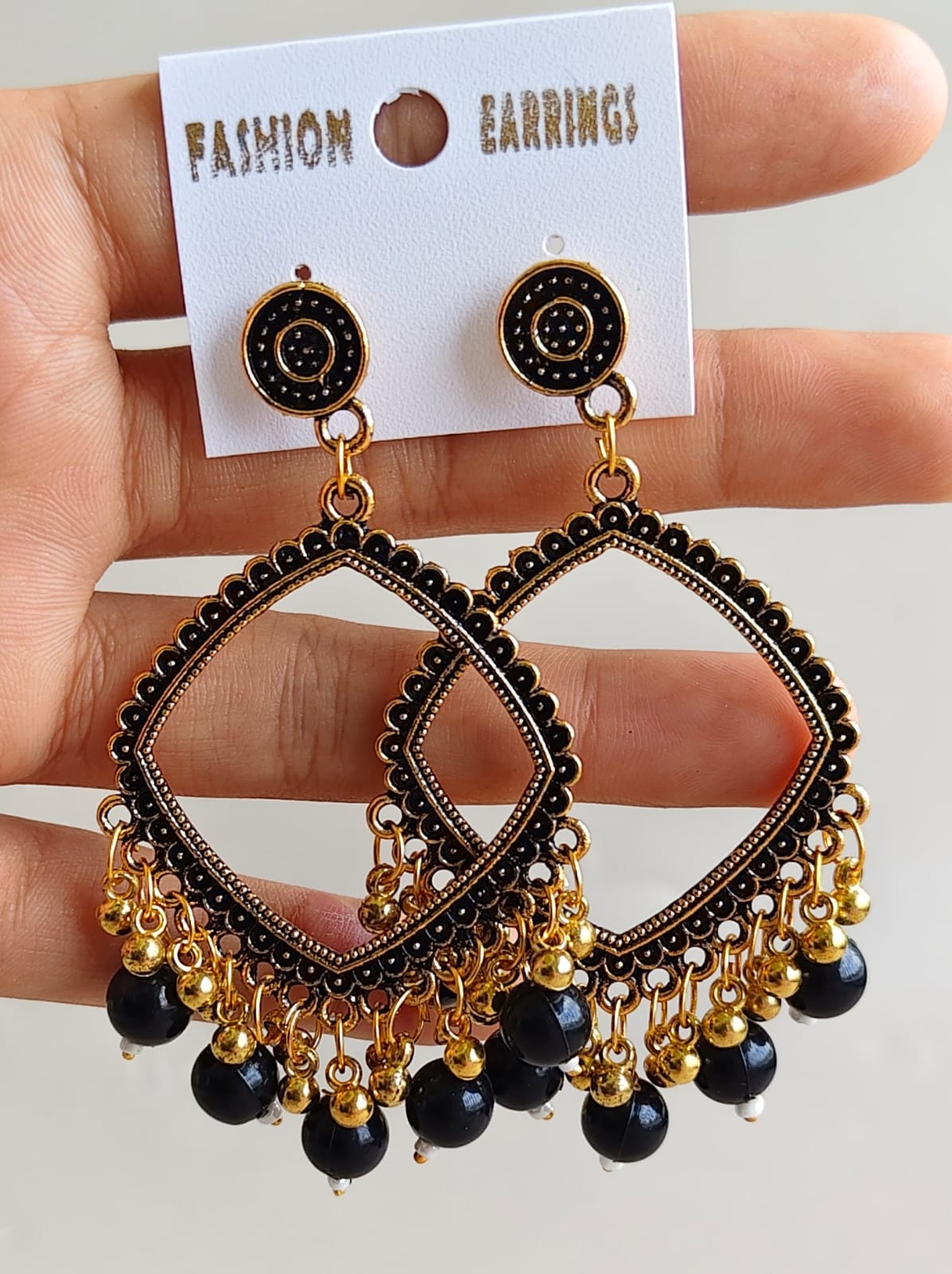 Jhumka/Earrings - Golden Base and colored Beads