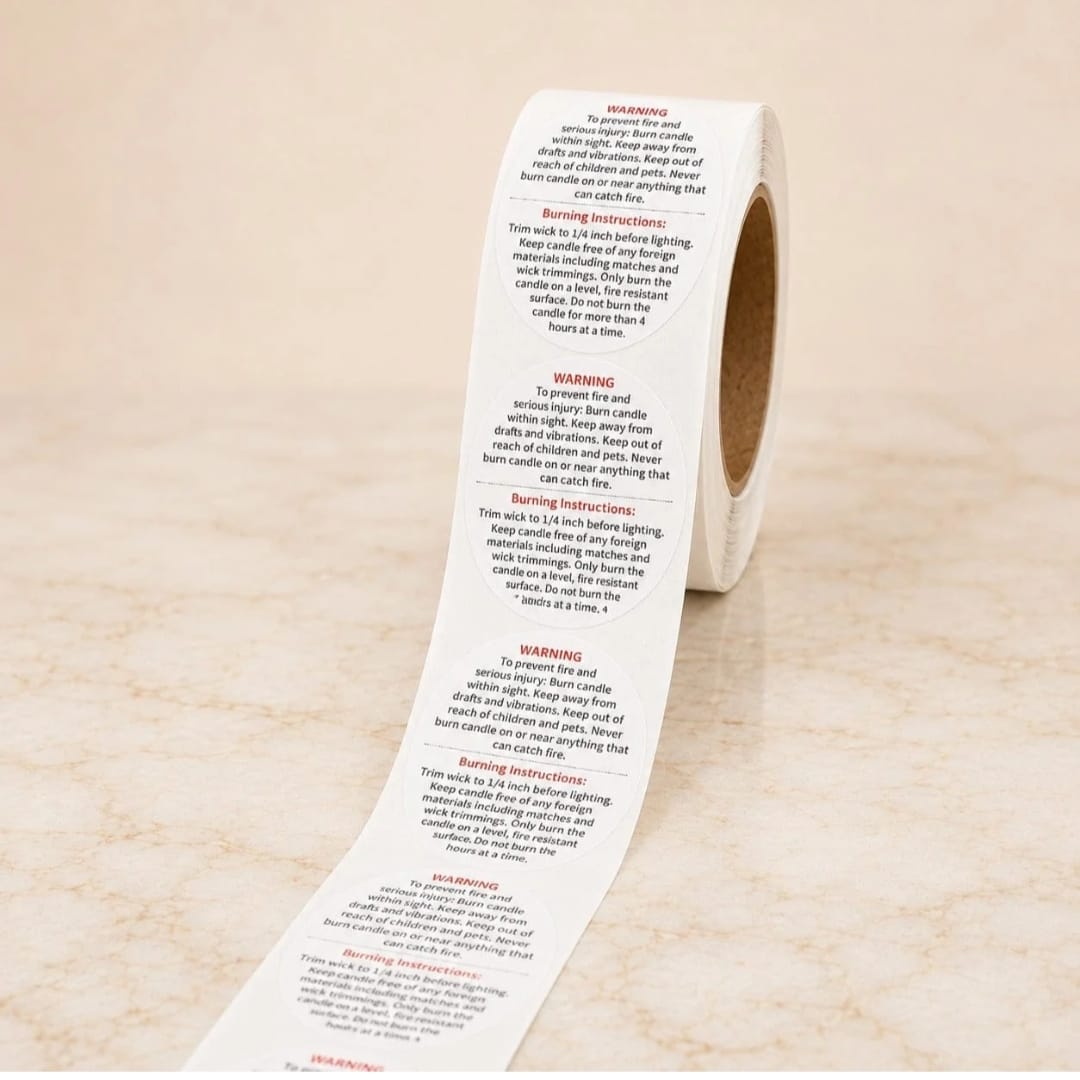 Candle Warning & Burning Instructions safety sticker roll
