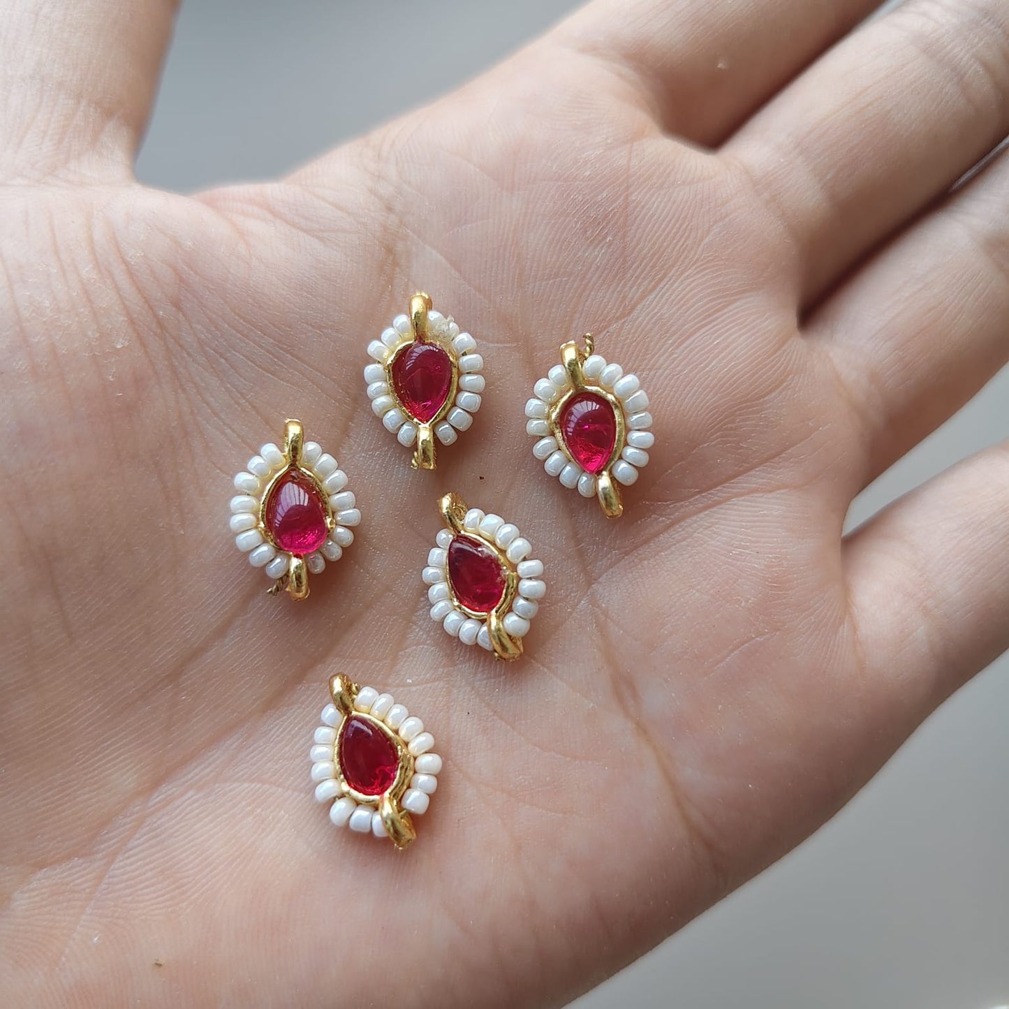 Pearl & red Kundan Rakhi beads