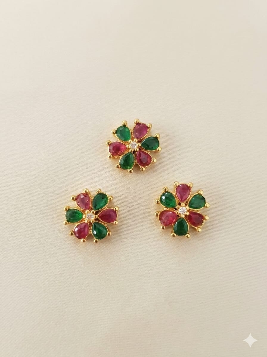 Ruby And Emerald Floral Stud Earrings