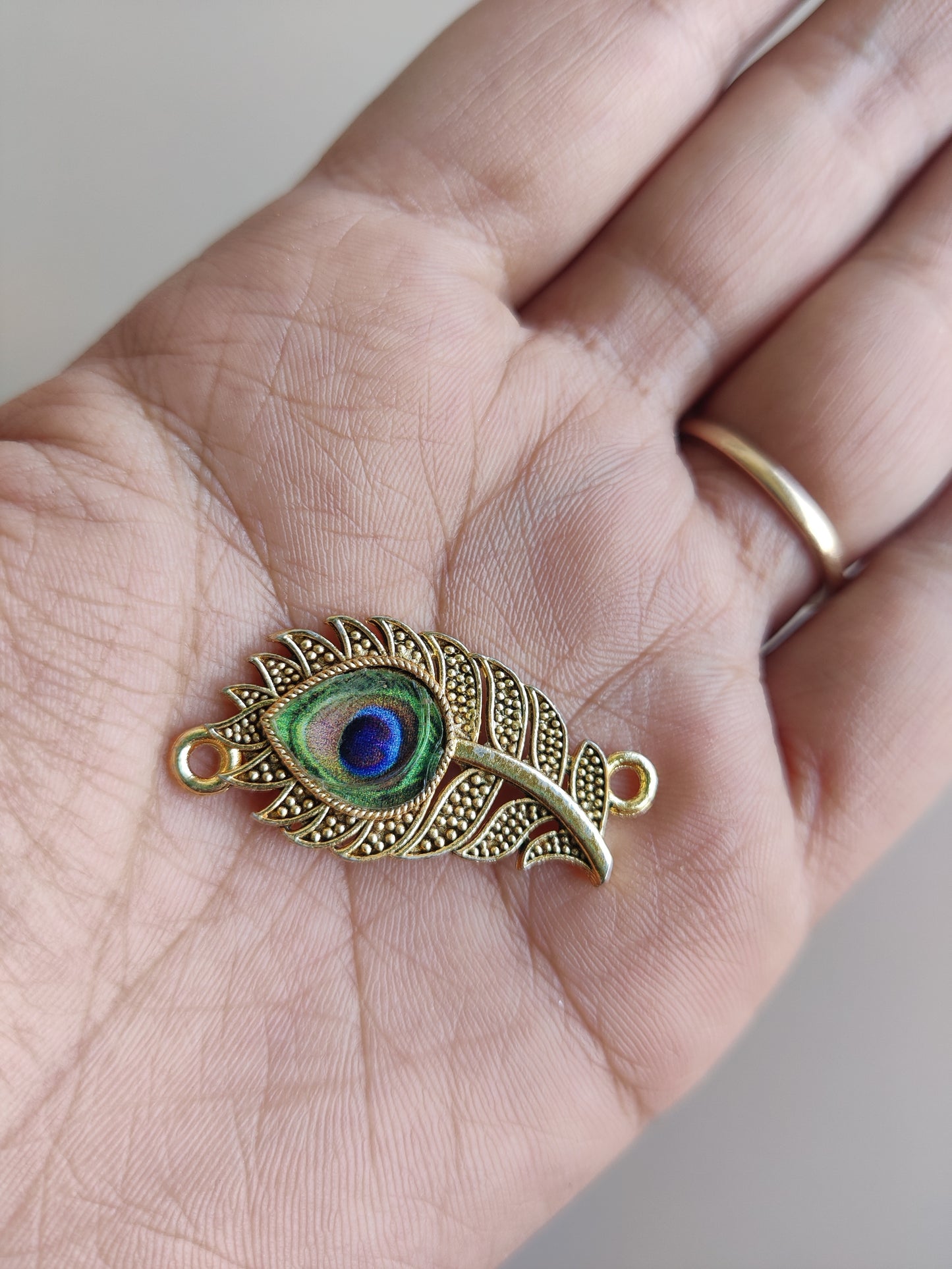 Peacock feather metal charms