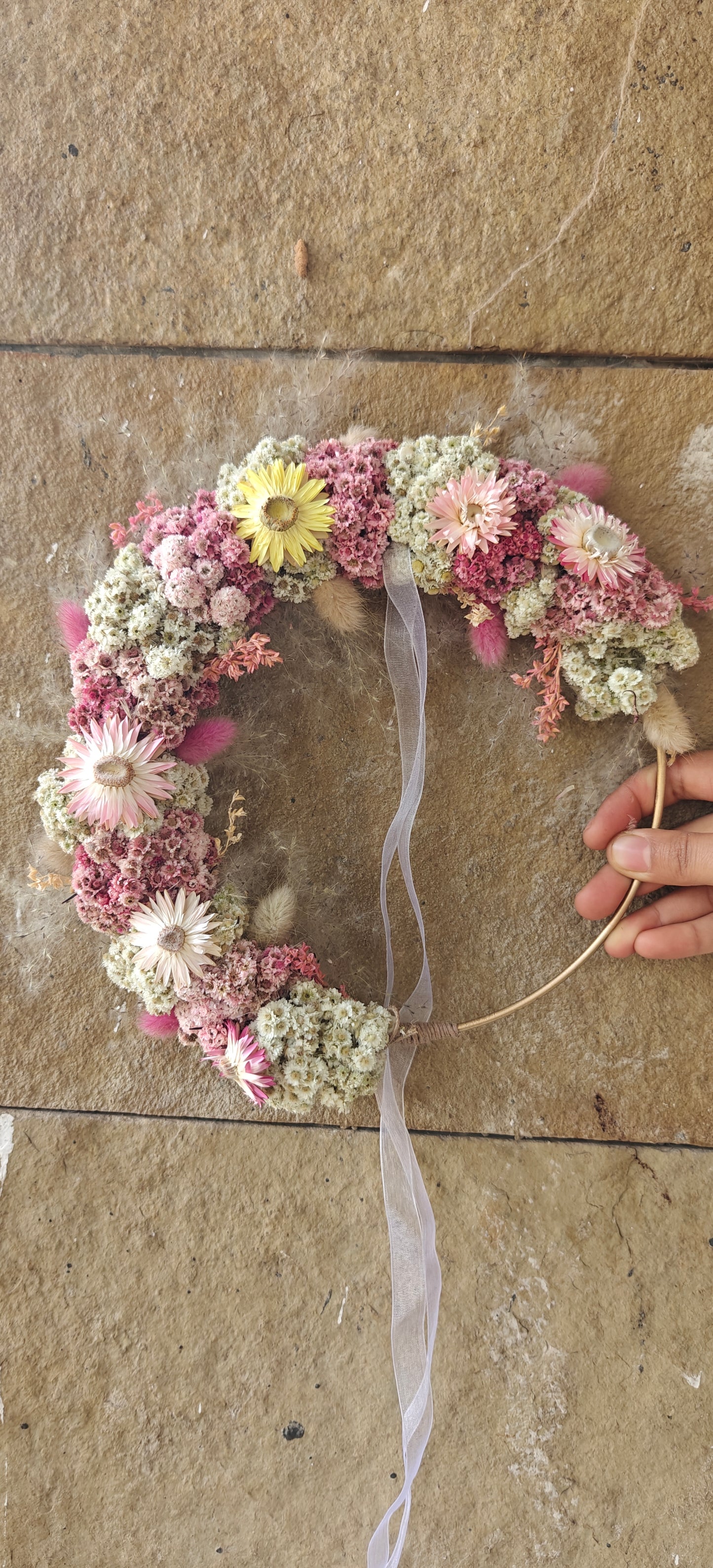 Flower hoop - hot pink & white