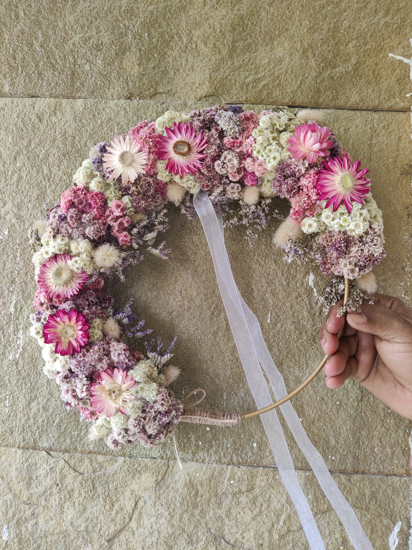 Decorated hoop - pink & white