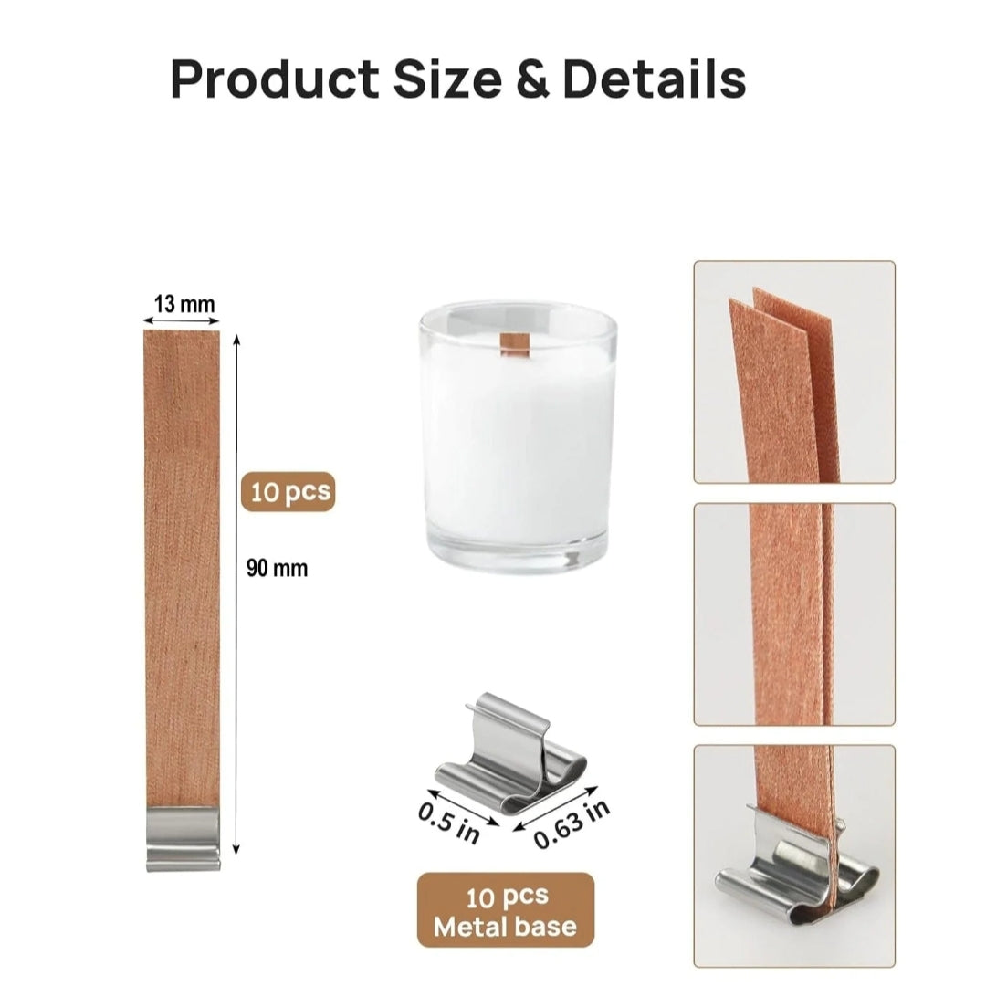 Wooden wick with metal holder