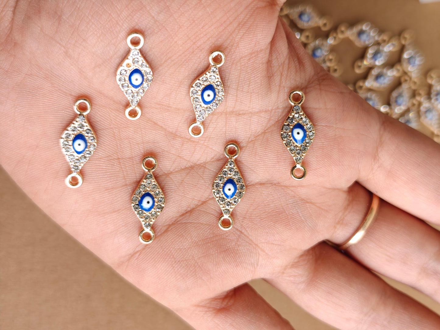 Leaf shaped Evil eye with stones charms