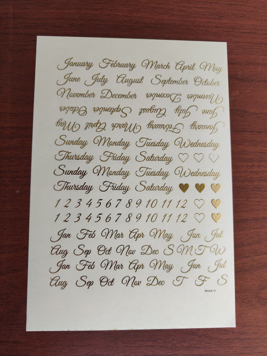 A5 sheet Calender Months Embossed sticker