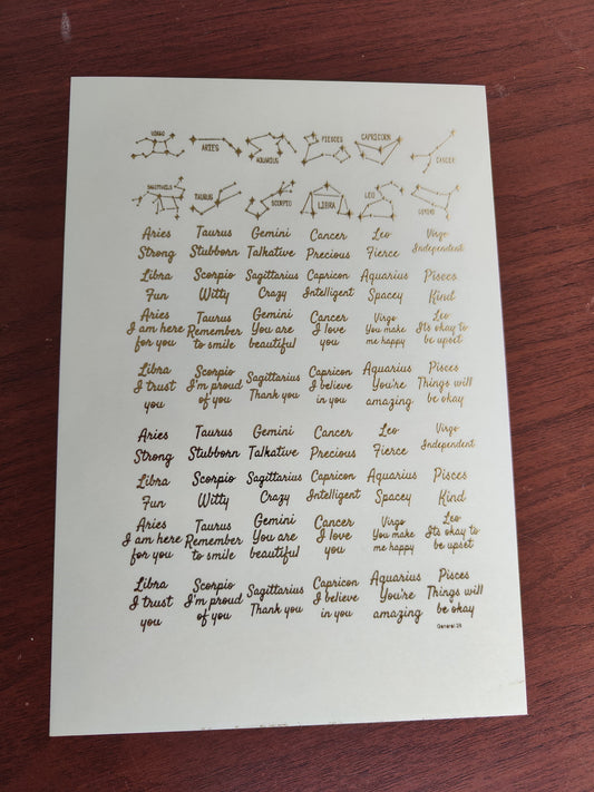 Zodiac Names Embossed stickers