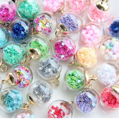 Round Glass Bottle/ Glass Globe bottle with Golden cap  - set of 10