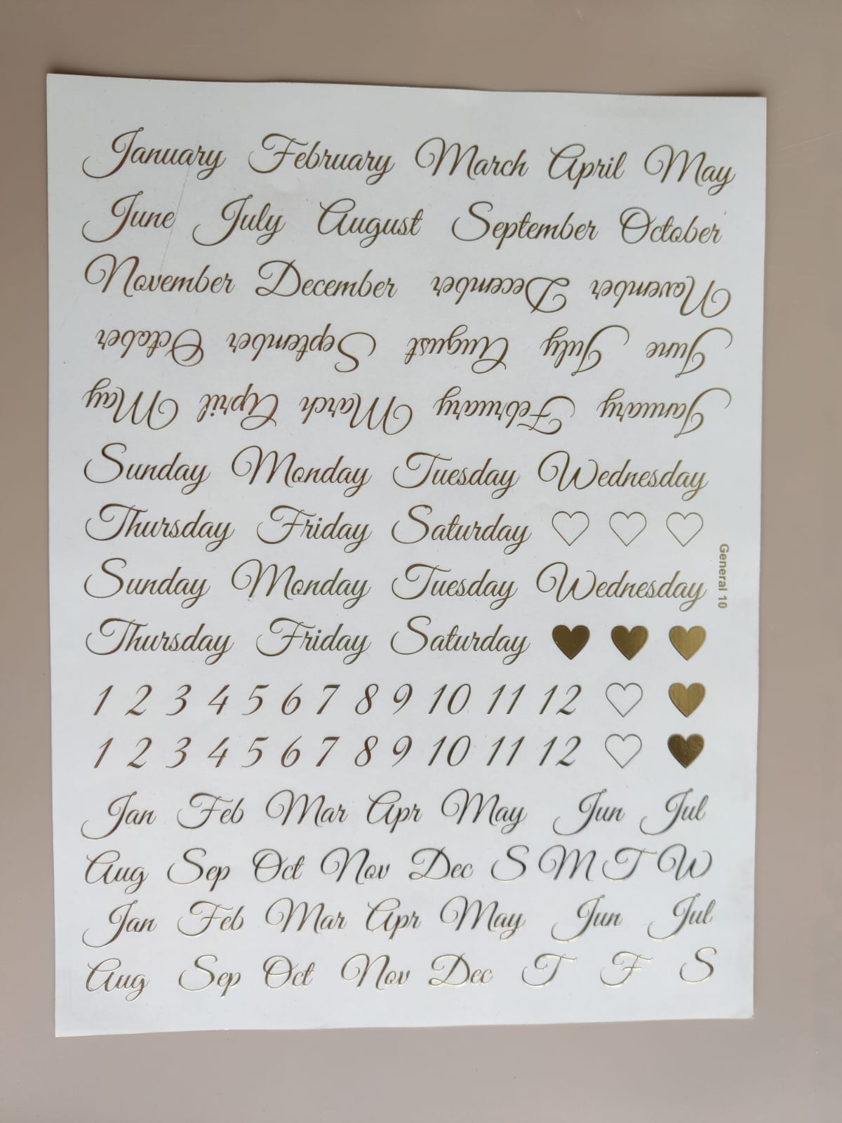 A4 sheet Calender Months Embossed sticker