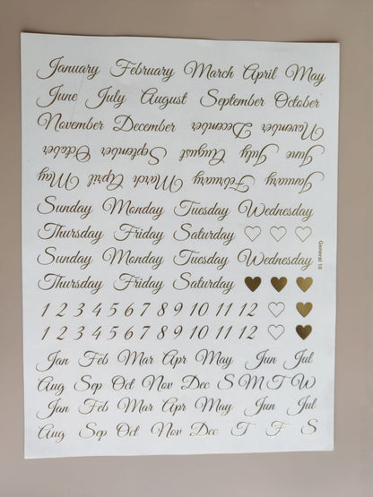 A4 sheet Calender Months Embossed sticker