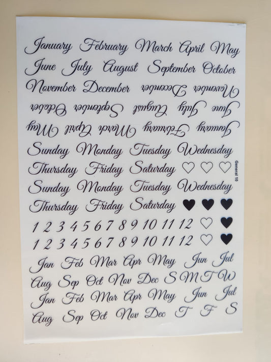 A4 size Calender Months Black Insert sheet