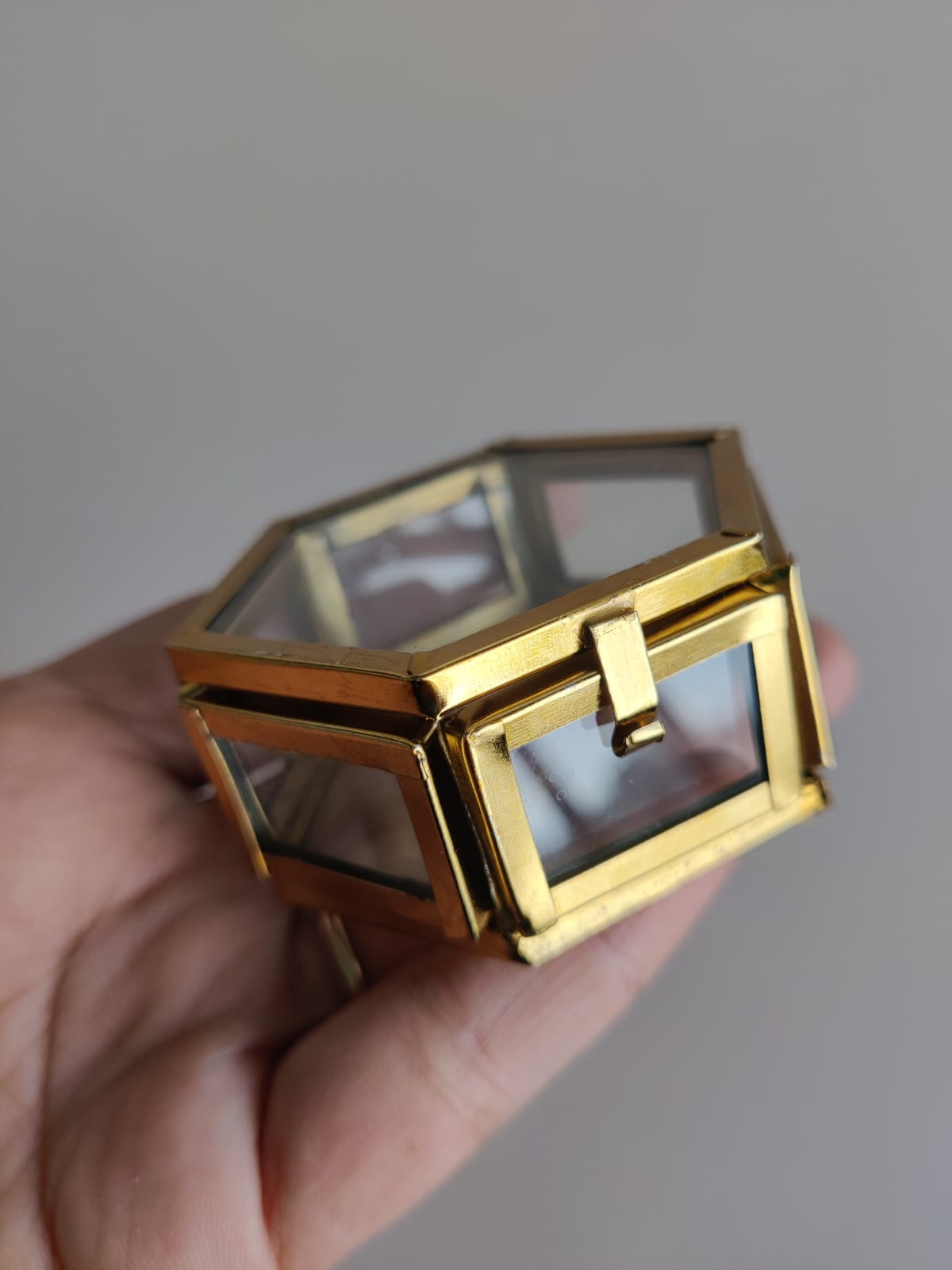Vintage glass box / Ring box / Glass box / Hexagon box / Ring holder