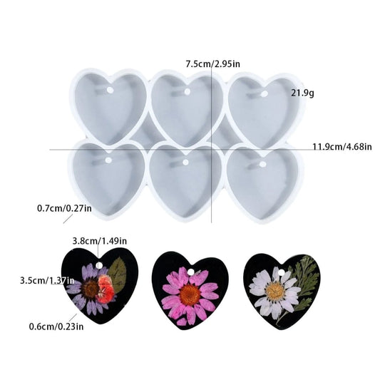 6 cavity heart pendant & keychain mould
