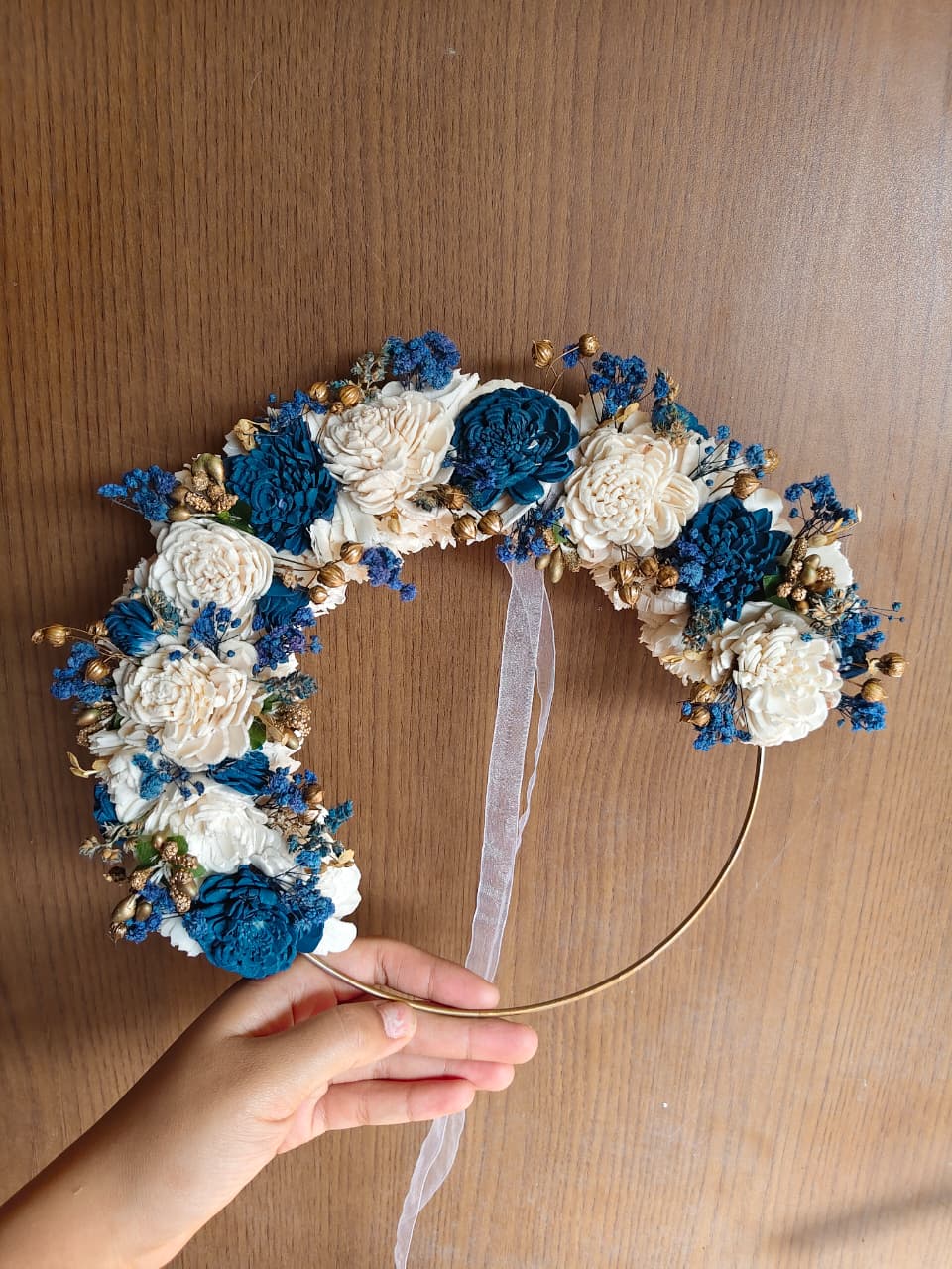 Flower Wreath / Flower hoop -White and Navy Blue