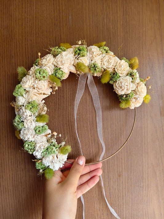Decorated hoop -White and Light Green