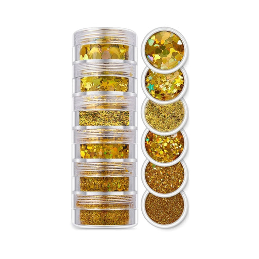 6 In 1 Glitter & Chunks Shiny Golden