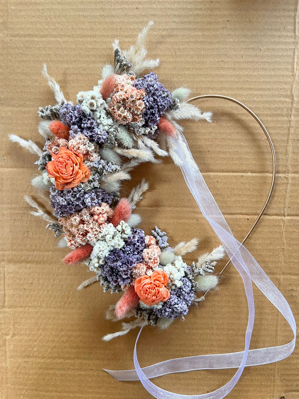 Flower Wreath / Flower hoop -Orange Lavender Heart