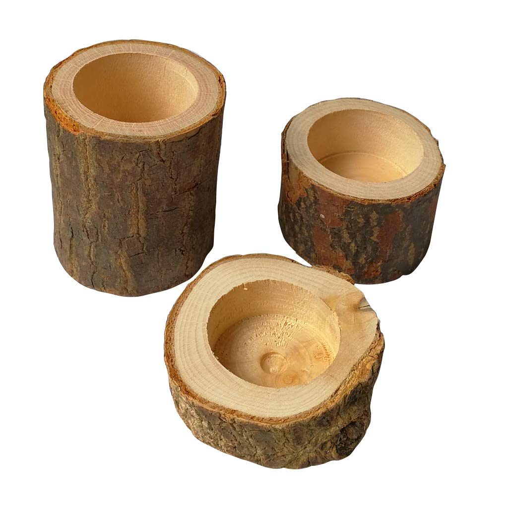 3 Tree Stump Wooden Candle Holder