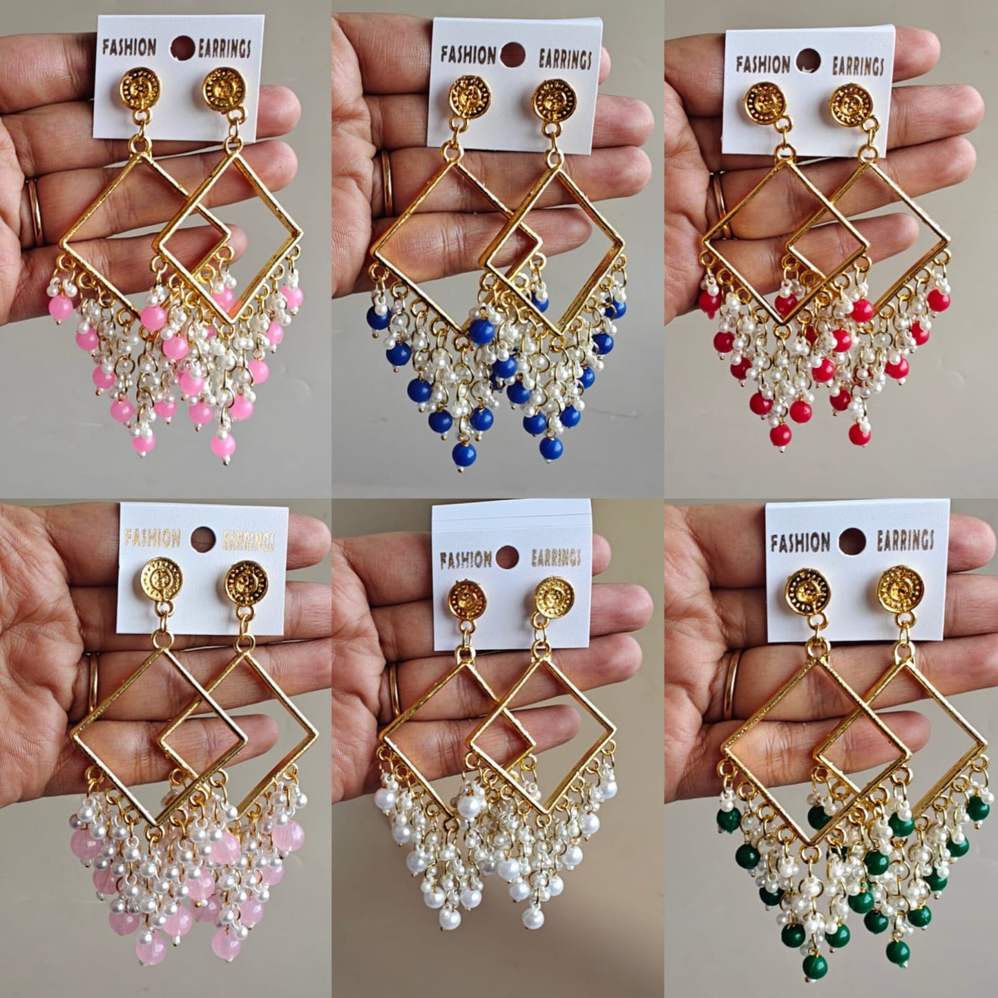 Square Chand Bali Jhumka - Golden Base