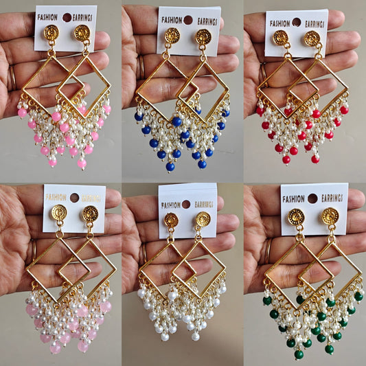 Square Chand Bali Jhumka - Golden Base