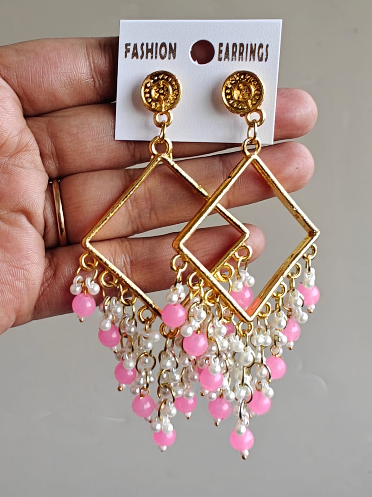 Square Chand Bali Jhumka - Golden Base