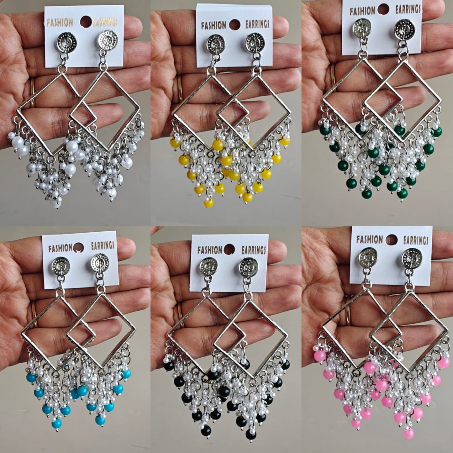 Square Chand Bali Jhumka - Silver Base