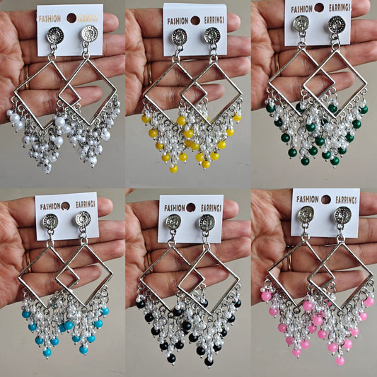 Square Chand Bali Jhumka - Silver Base