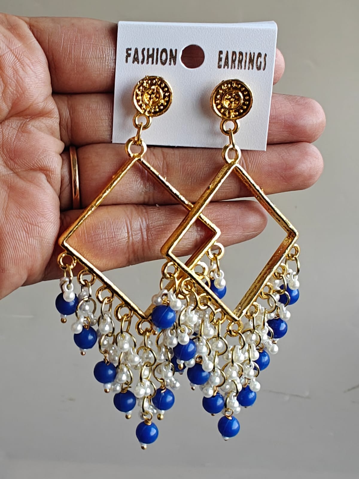 Square Chand Bali Jhumka - Golden Base