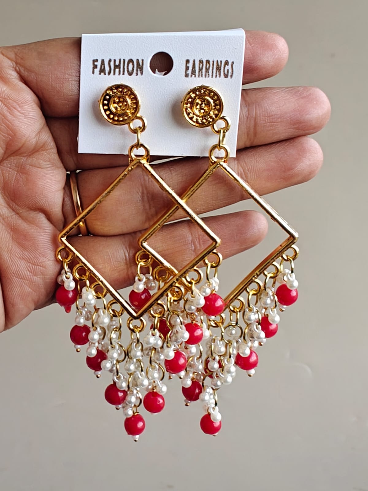 Square Chand Bali Jhumka - Golden Base