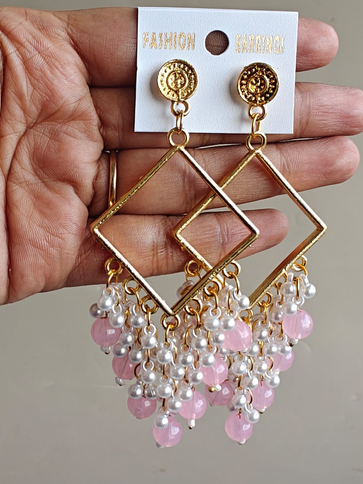 Square Chand Bali Jhumka - Golden Base