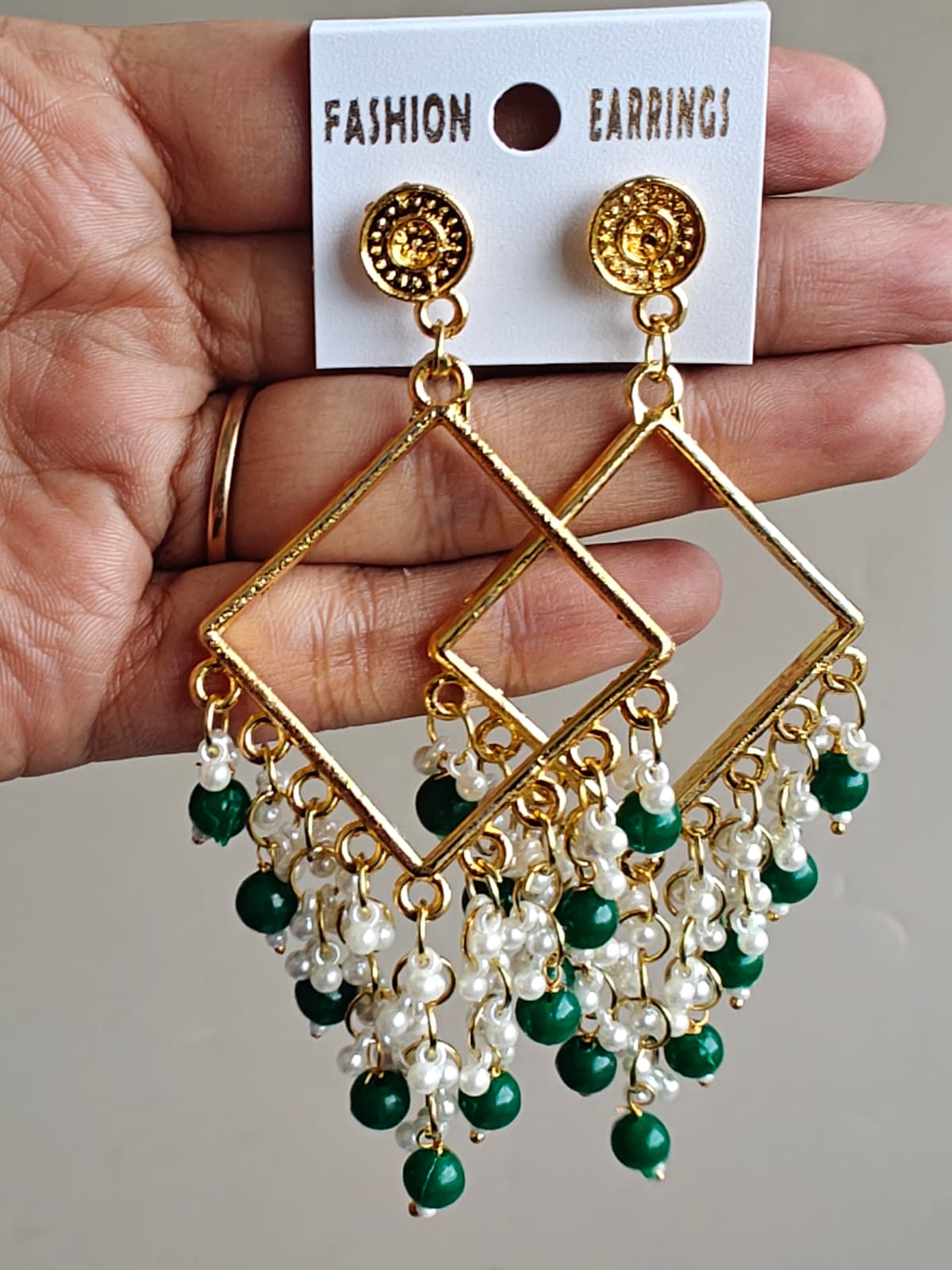 Square Chand Bali Jhumka - Golden Base