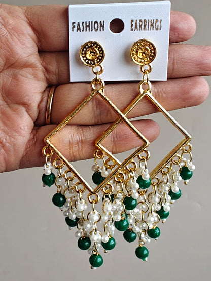 Square Chand Bali Jhumka - Golden Base