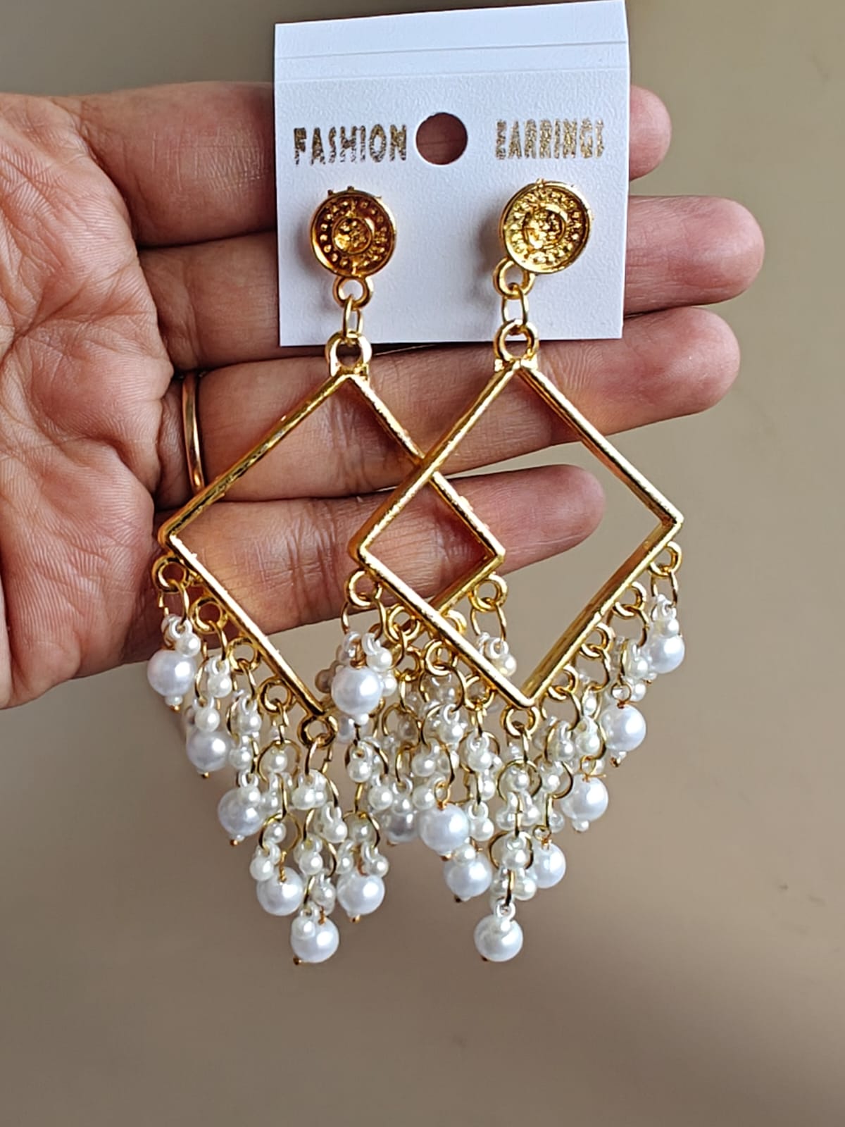 Square Chand Bali Jhumka - Golden Base