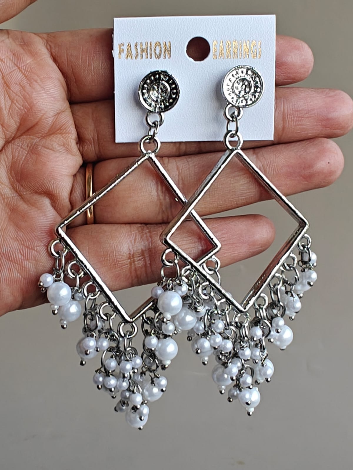 Square Chand Bali Jhumka - Silver Base