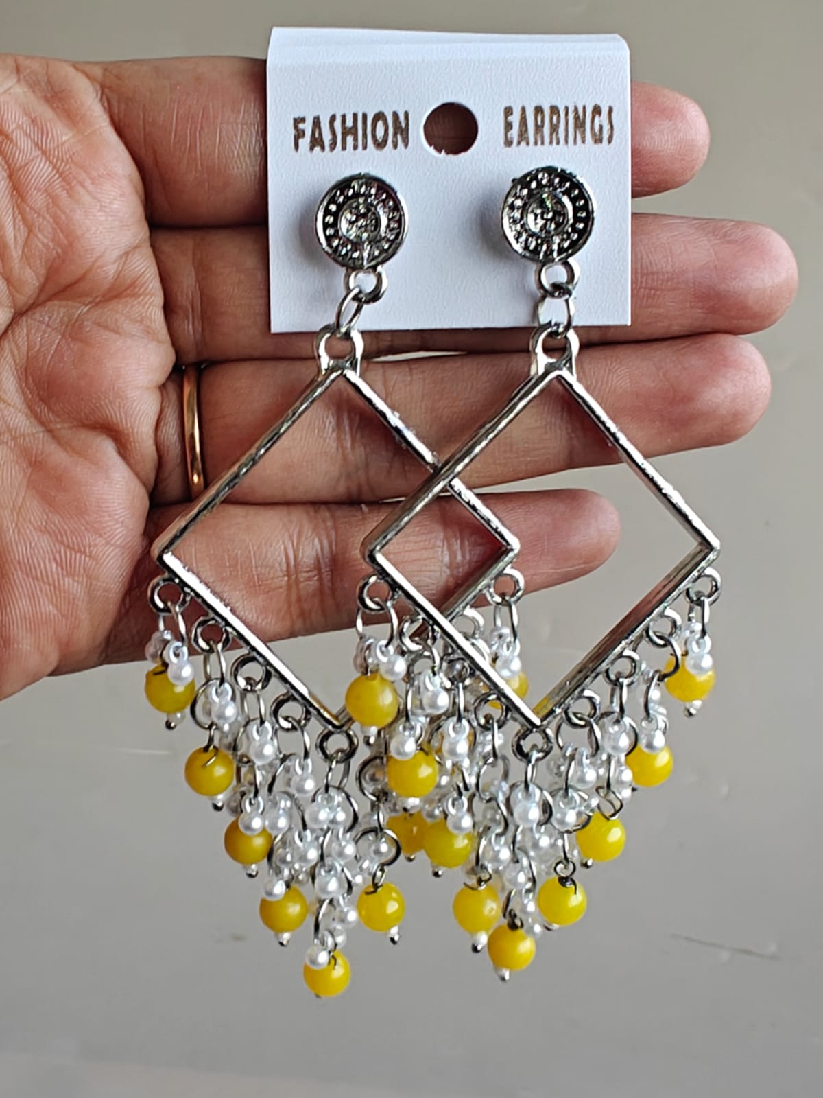 Square Chand Bali Jhumka - Silver Base