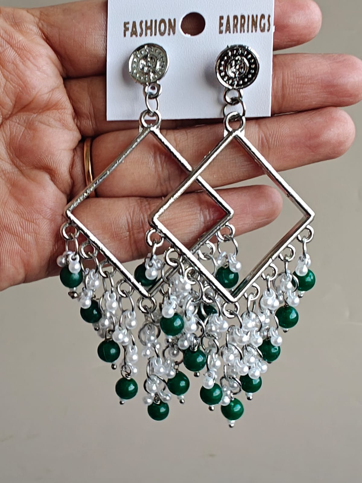 Square Chand Bali Jhumka - Silver Base