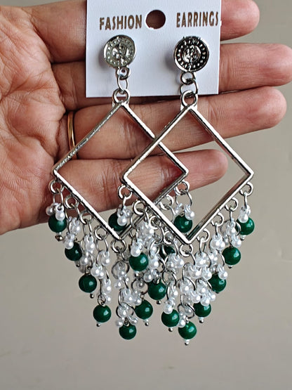 Square Chand Bali Jhumka - Silver Base