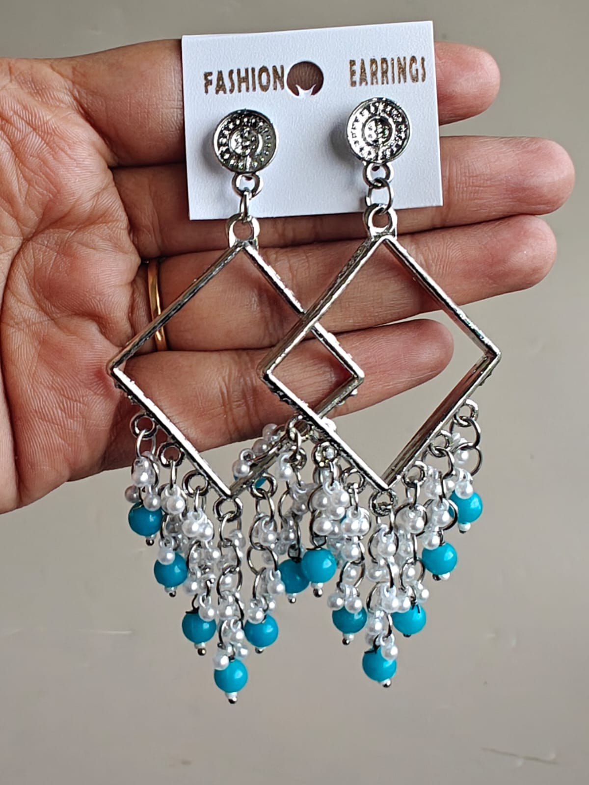 Square Chand Bali Jhumka - Silver Base