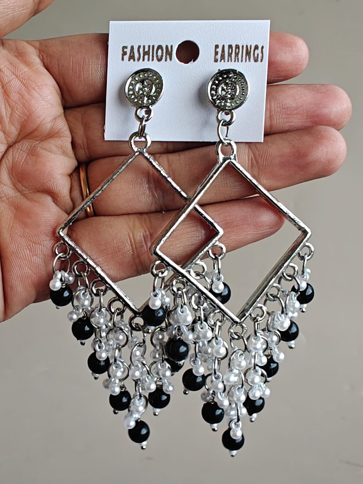 Square Chand Bali Jhumka - Silver Base