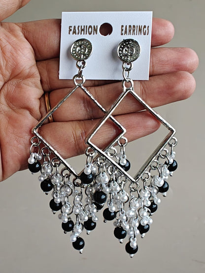 Square Chand Bali Jhumka - Silver Base