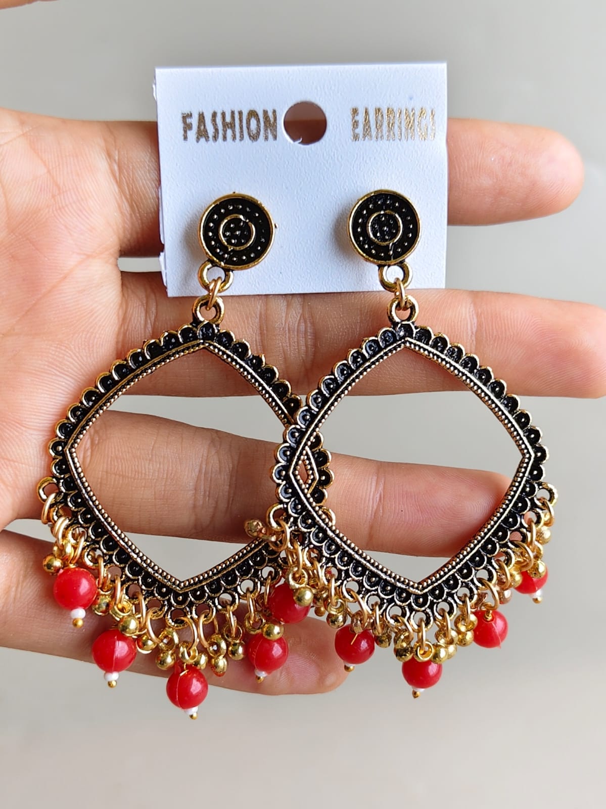 Jhumka/Earrings - Golden Base and colored Beads