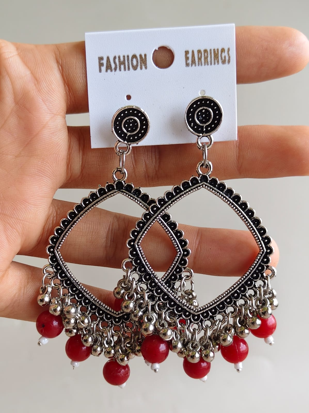 Jhumka/Earrings - Silver Base and colored Beads