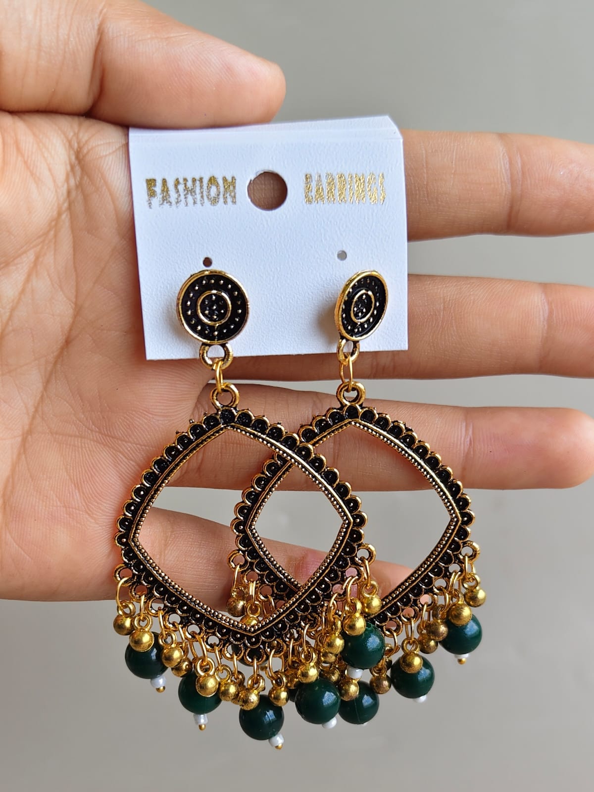 Jhumka/Earrings - Golden Base and colored Beads