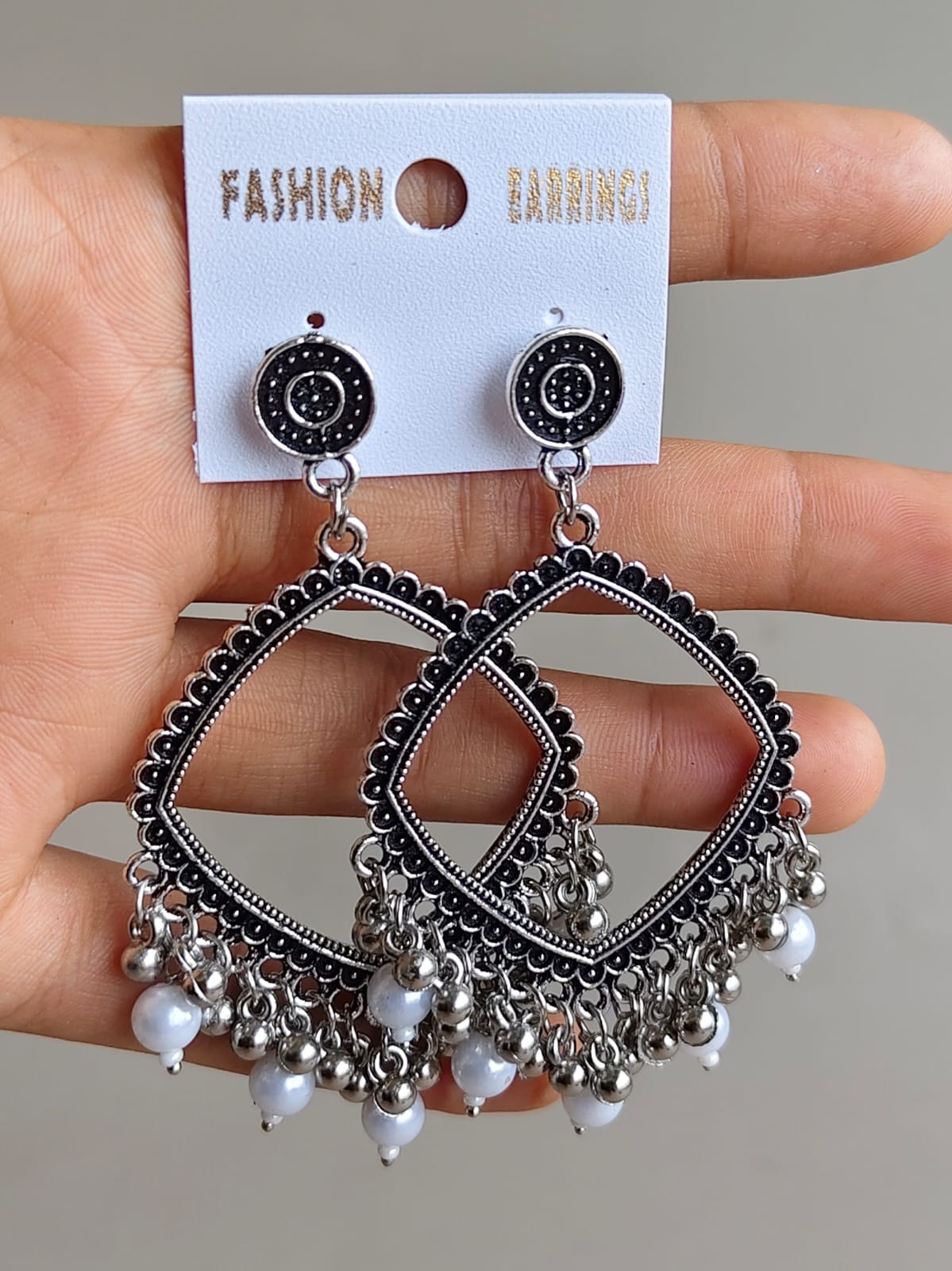 Jhumka/Earrings - Silver Base and colored Beads